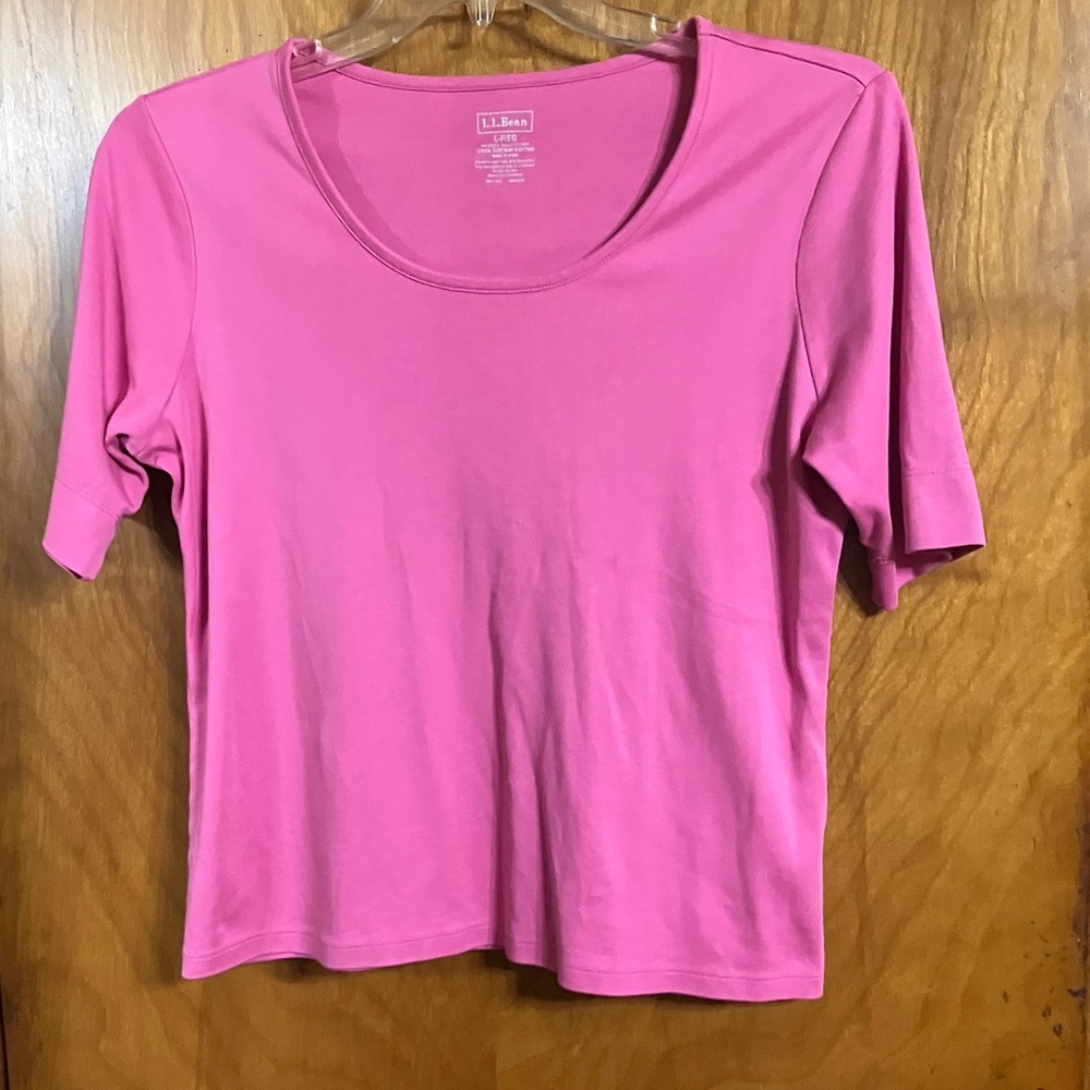 L.L. Bean Scoop Neck Short Sleeve Tee in Bright Pink